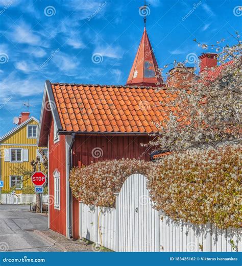 Typical Village Houses In A Small Swedish Town Trosa Stock Photo