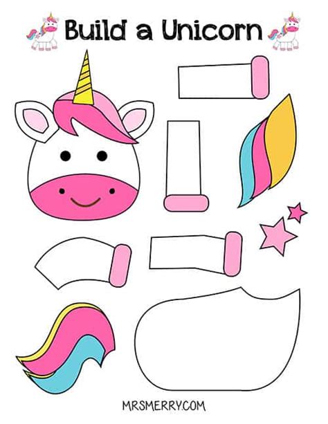 Free Printable Build A Unicorn Craft For Kids Mrs Merry