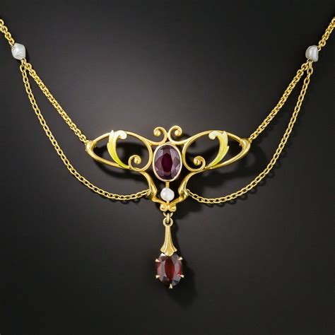 Art Nouveau Garnet Enamel Necklace By Krementz Jewelry Art Vintage