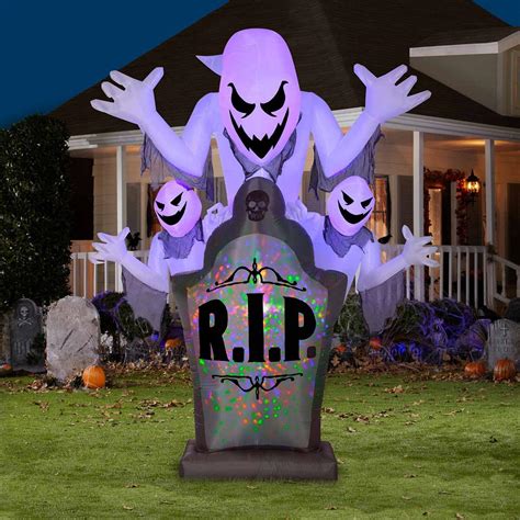 Gemmy Airblown Inflatable Animated Ghost Trio And Tombstone 105 Ft