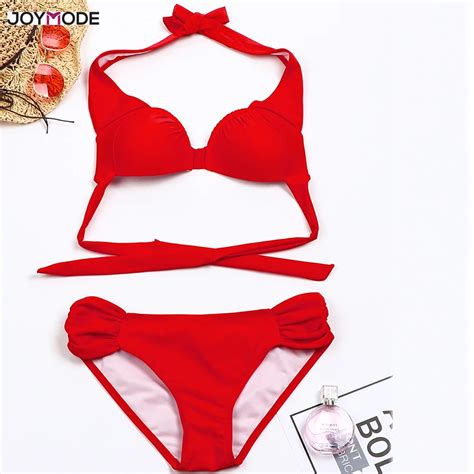 joymode sexy two piece women s swimsuit red 2018 summer beach lace one shoulder swimwear