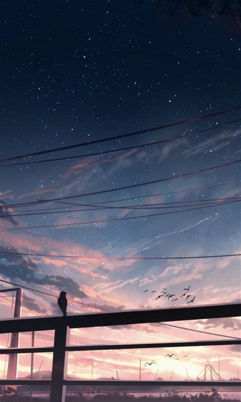 Wallpaper Scenery Sunset Anime Landscape Clouds Fence Sky Stars
