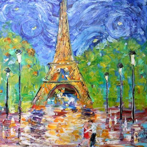 Original Oil Painting Paris Eiffel Tower Abstract On Canvas Etsy Parigi