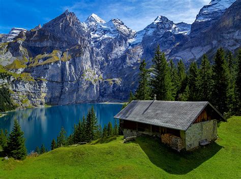 Het ontstaan van de alpen. Wallpaper Switzerland Nature Spruce Mountains Lake Landscape