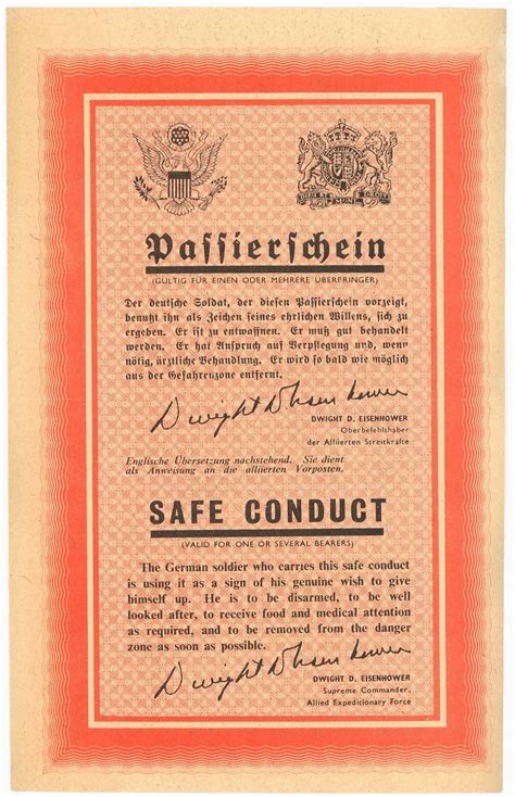 Lot Detail Dwight Eisenhower Safe Conduct Pass For A German Soldier