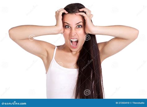 Anger Girl Is Holding Her Hands Over Head Stock Photo Image Of Anger