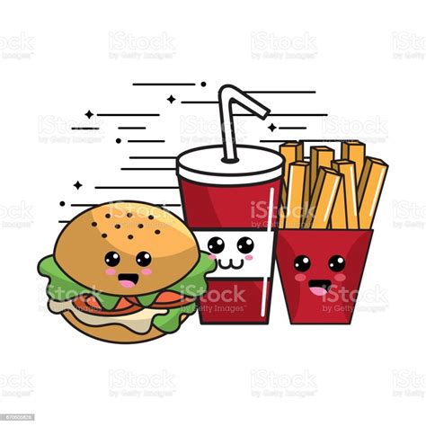 Kawaii Fast Food Icon Adorable Expression Stock Illustration Download