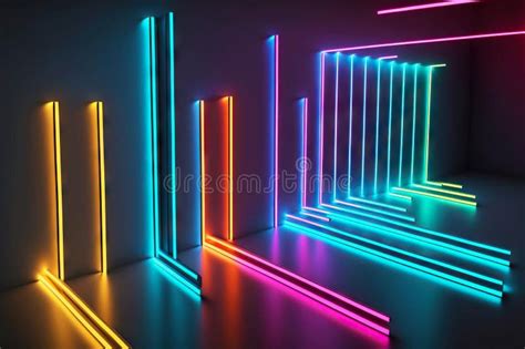 Illuminated 3d Render Neon Light Background With Bright Even Lines