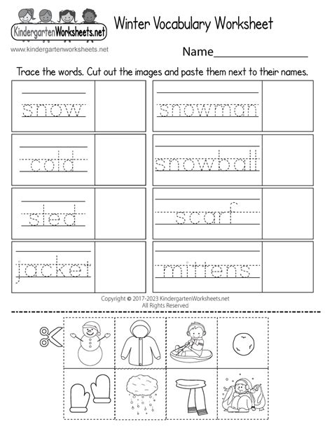 Free Printable Winter Vocabulary Words Worksheet