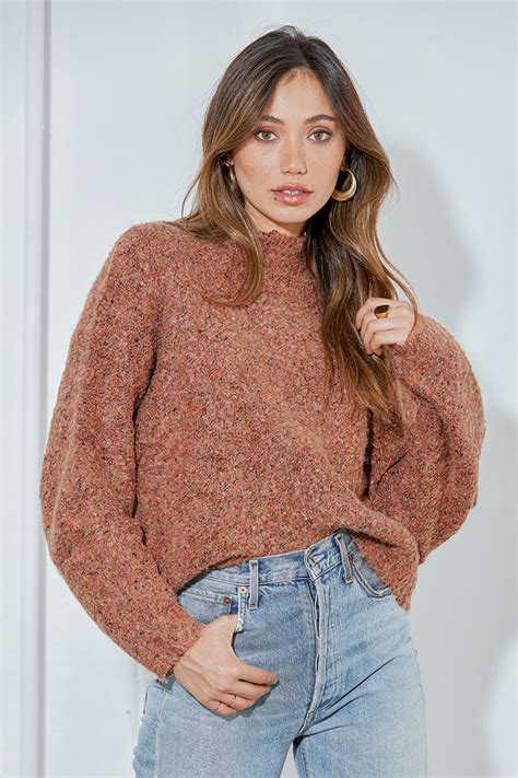 Lush Blush Multi Sweater Fuzzy Knit Sweater Mock Neck Sweater Lulus