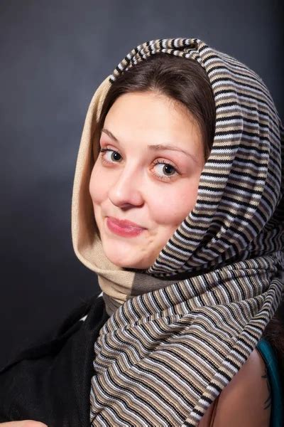 Woman Shawl Close Up Face Portrait Hand Face Touch Stock Image