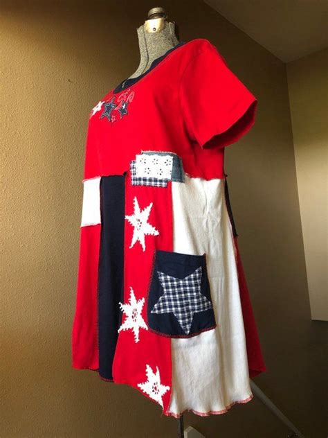 Upcycled 4th Of July Loose Fit Patchwork Tunic Top Boho Etsy