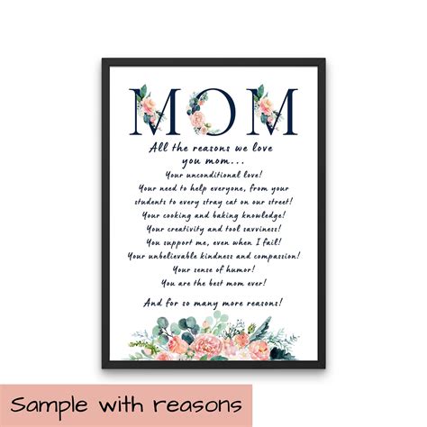 Personalized All The Reasons We Love Mom Printable Wall Art Etsy