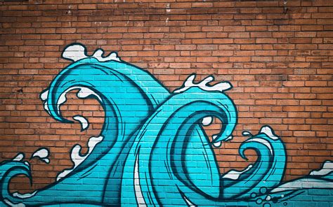 Download Wallpaper Graffiti Waves On Brick Wall 3840x2400
