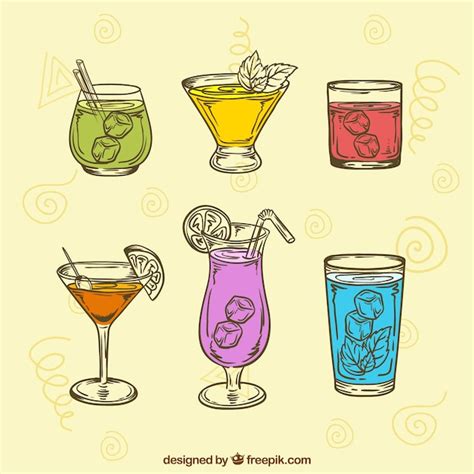Colección De Bebidas Dibujadas A Mano Vector Gratis