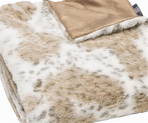 Premier Luxury Spotted White Brown Faux Fur Throw Blanket