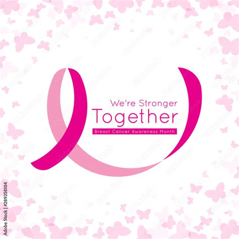 breast cancer awareness month banner with easy pink ribbon circle sign and we are stronger