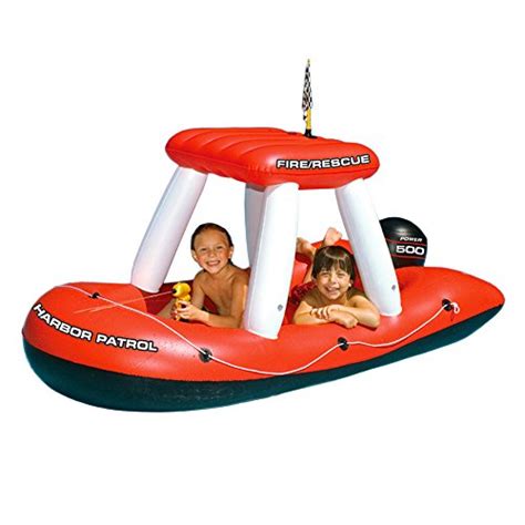 Swimline 60 Fire Boat Inflatable Ride On Swimming Pool Float With Water Squirter Toy Red