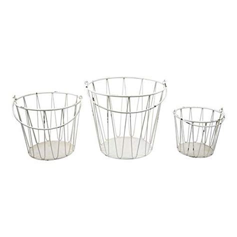 Vipssci Set Of 3 White Metal Baskets With Handles Decorat