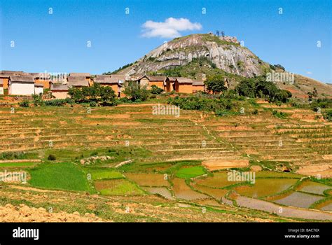 madagascar high matsiatra region traditional village made of red clay in fianarantsoa