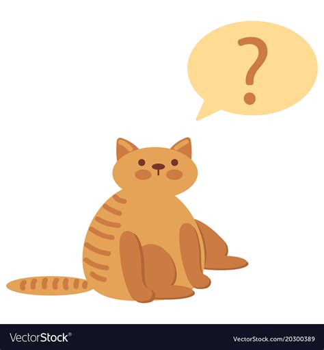 Thinking Cat With Questions Mark Above Against Vector Image