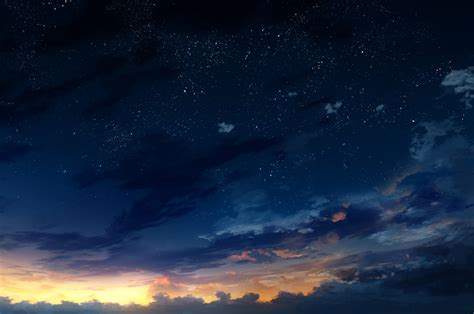 Download 2560x1700 Anime Landscape Sunset Clouds Sky