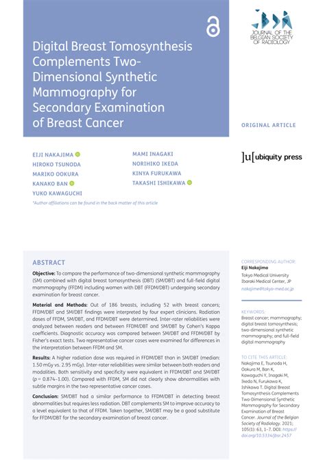 Pdf Digital Breast Tomosynthesis Complements Two Dimensional