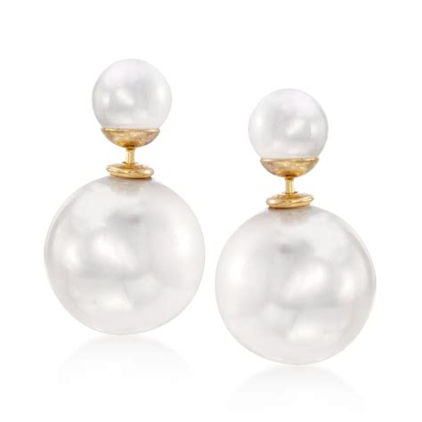 8 16mm Shell Pearl Front Back Earrings In 14kt Gold Over Sterling