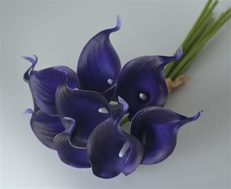 Dark Royal Purple Calla Lilies Real Touch Flowers For Silk