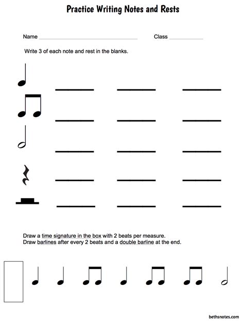 Beths Music Notes 1st Grade Practice Writing Notes And Rests