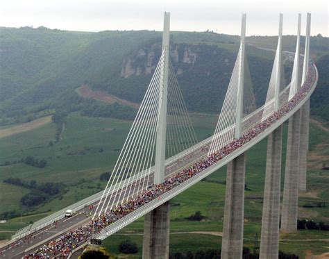 Frances Millau Viaduct Is Seen Running Across The Valleys Of Southern