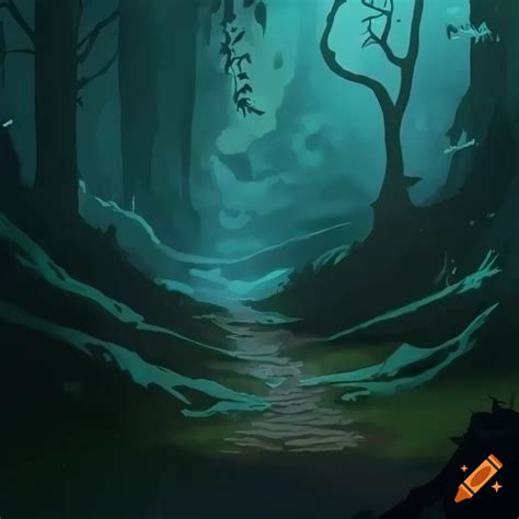 Dungeons And Dragons Style Illustration Of A Magical Forest At Night On