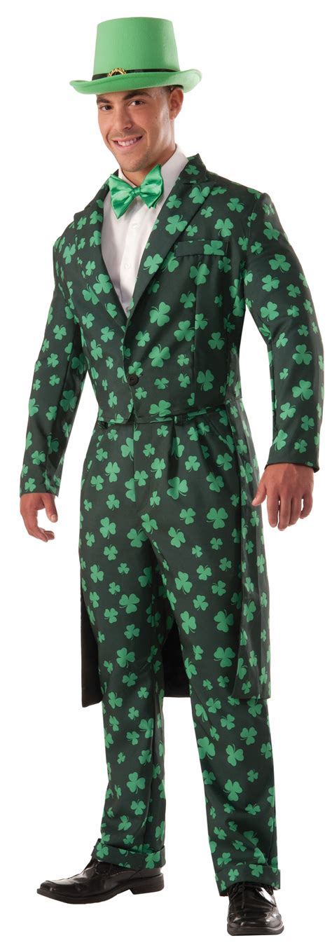Mens Shamrock Formal Tailcoat Suit St Patricks Day Green Leprechaun Tie