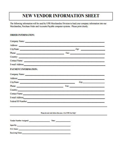 Vendor Information Form Template