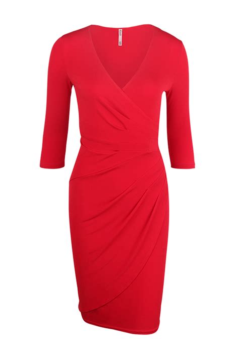 Red Wrap Dress With Tummy Pleat Detail Loveit