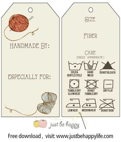 Printable Care Labels For Crochet And Knitted Ts From Just Be Happy