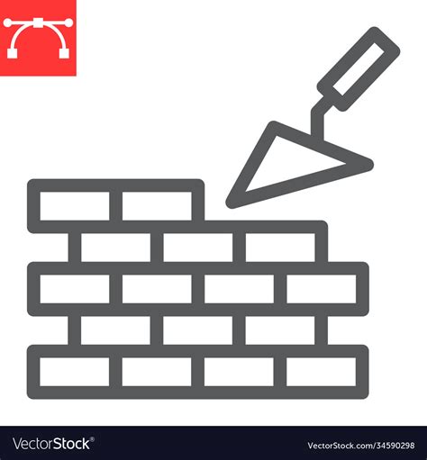 Brickwork Line Icon Construction And Trowel Vector Image