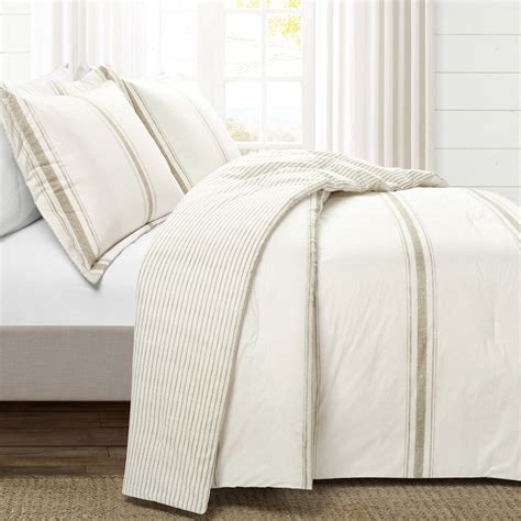 Lush Decor Farmhouse Stripe Reversible Cotton Comforter Set Bedding