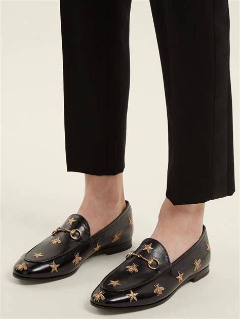 Gucci Black Jordaan Embroidered Leather Loafers Work Shoes Women