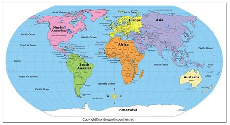 Printable Map Of World With Continents And Oceans World Map With