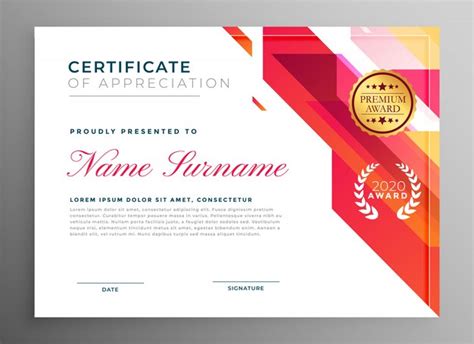 Free Vector Creative Certificate Of Appreciation In Abstract Style