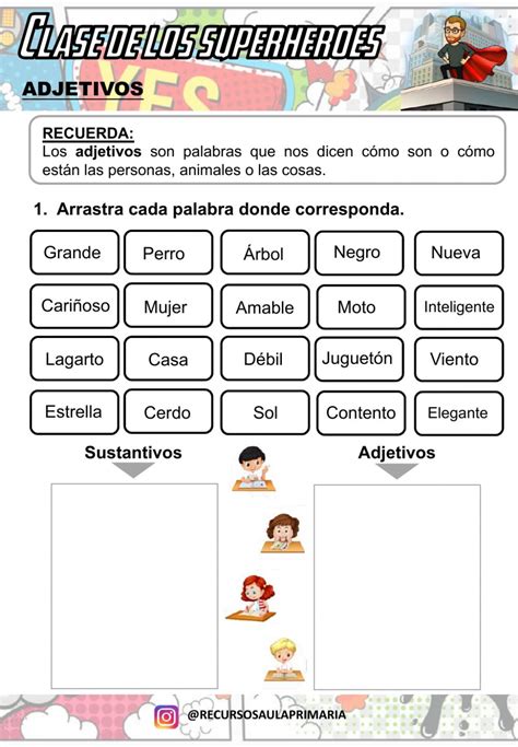 Guia De Actividades Sustantivos Y Adjetivos Adjetivo Sustantivo