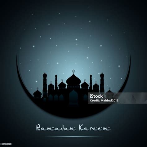 Kartu Ucapan Indah Ramadan Kareem Dengan Bulan Dan Masjid Siluet