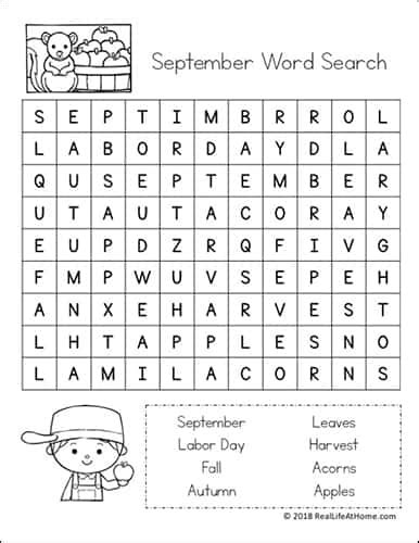 Free Printable September Word Search Printable Puzzle For Kids