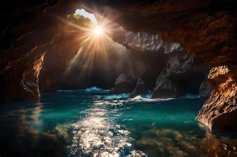 Premium Ai Image The Sun Shines Through A Cave