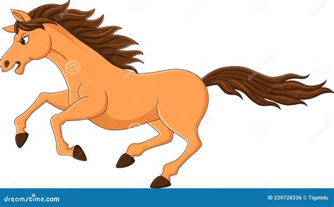 Caricatura De Caballo Marrón Corriendo Sobre Fondo Blanco Ilustración