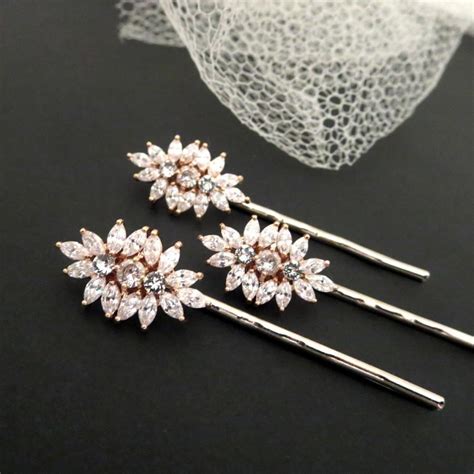 Rose Gold Bridal Hair Pins Bridal Hair Comb Vintage Style Hair Pins Crystal Hair Pins