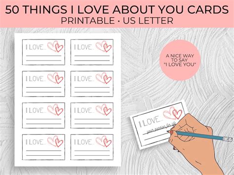 50 Things I Love About You Printable Love Notes Personalized Valentine