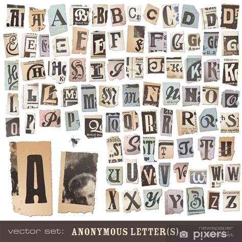 Sticker Alphabet Made Of Vintage Vector Newspaper Cutouts Pixersus