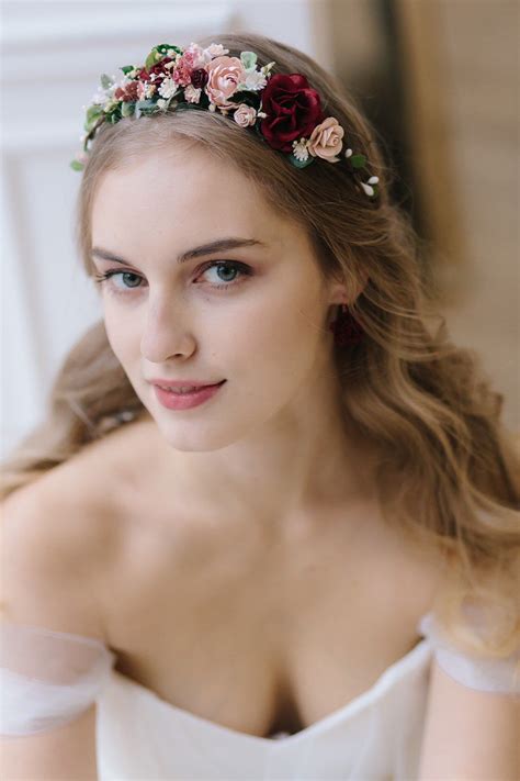 Burgundy Flower crown Bridal flower crown Wedding fLower | Etsy | Flower crown hairstyle, Flower ...